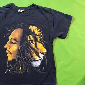 Large Bob Marley Lion‎ Graphic T Shirt Mens Y2K Black Reggae Music Tee